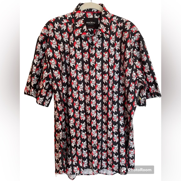 Maceoo Galileo Puppy Short Sleeve Button Down Shirt Red/Black Mens Size XL - Picture 2 of 10